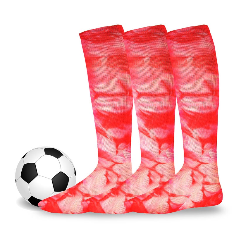 TeeHee Socks Cotton Soccer Sports Team Socks 3-Pair for Unisex Youth to Adult (Medium (9-11), Tie Dye Red) - Image 1